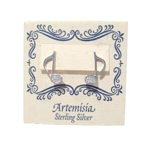 Artemisia Sterling Silver 925 Dangle Drop Earrings Musical Note Posts Pave CZ